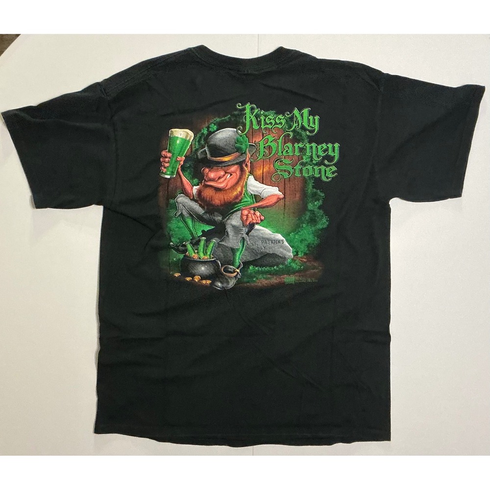 VTG Y2K St Patricks Day Leprechaun Pot O'Gold Blarney Stone Irish Club T-Shirt L